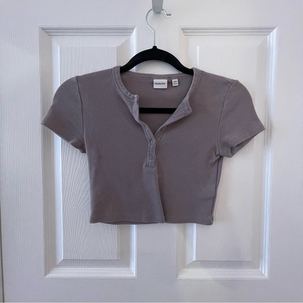 Sunday Best Purple Gray Buttoned Crop Top